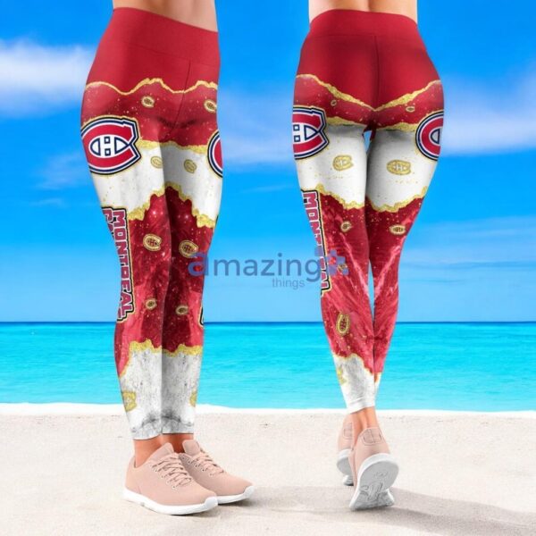 NHL Montreal Canadiens Trending Summer Flower Tropical Leggings For Women Product Photo 1