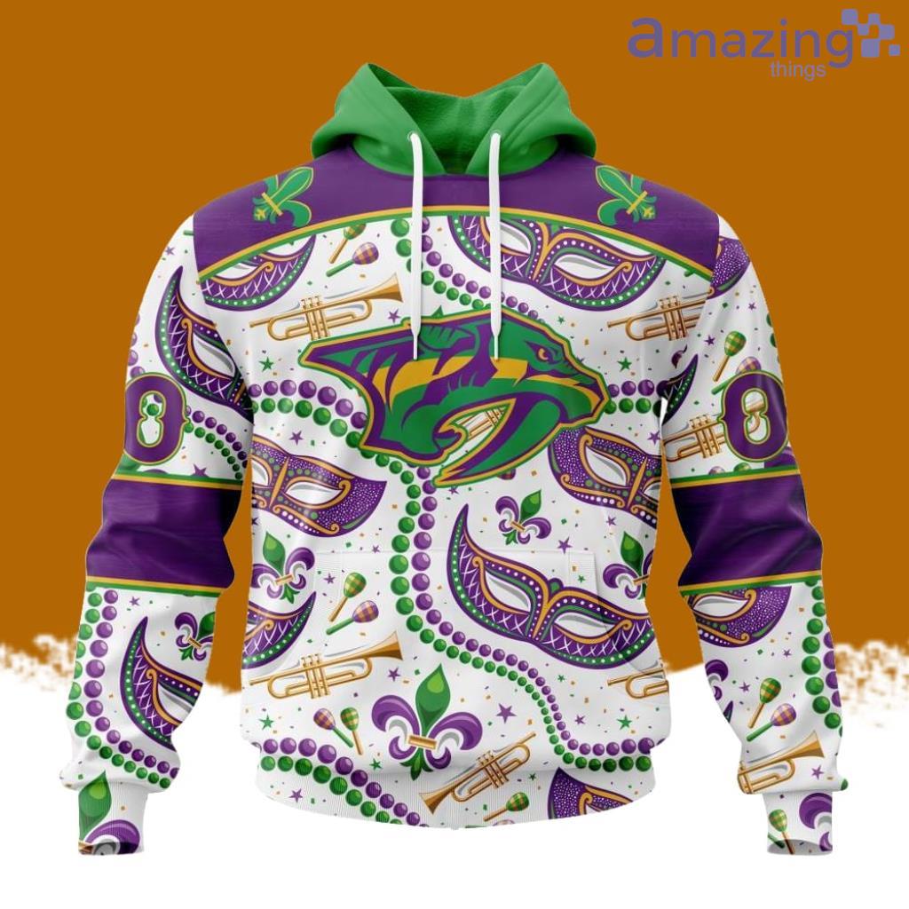 NHL Nashville Predators Special Mardi Gras Design Hoodie 3D All Over Print image NHL Nashville Predators Special Mardi Gras Design Hoodie 3D All Over Print Product Photo 1