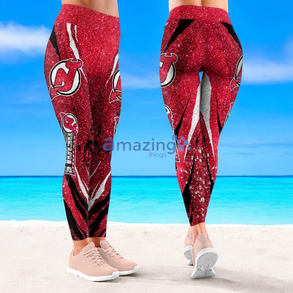 NHL New Jersey Devils Flower Aloha Football Leggings For Women image NHL New Jersey Devils Flower Aloha Football Leggings For Women Product Photo 1