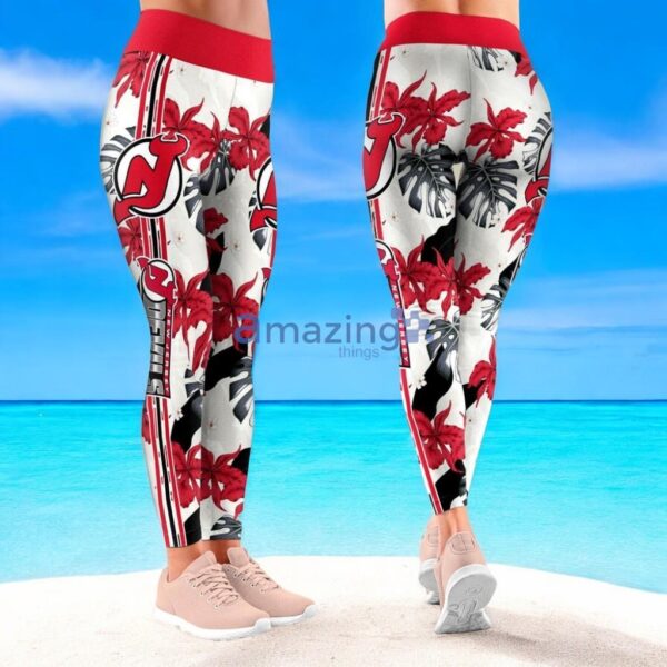 NHL New Jersey Devils Flower Tropical Leggings For Women Product Photo 1