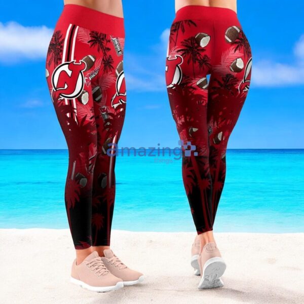 NHL New Jersey Devils Trending Summer Flower Aloha Football Leggings For Women Product Photo 1