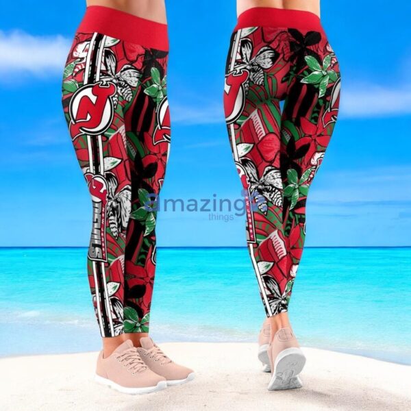 NHL New Jersey Devils Trending Summer Flower Pattern Aloha Football Leggings For Women Product Photo 1