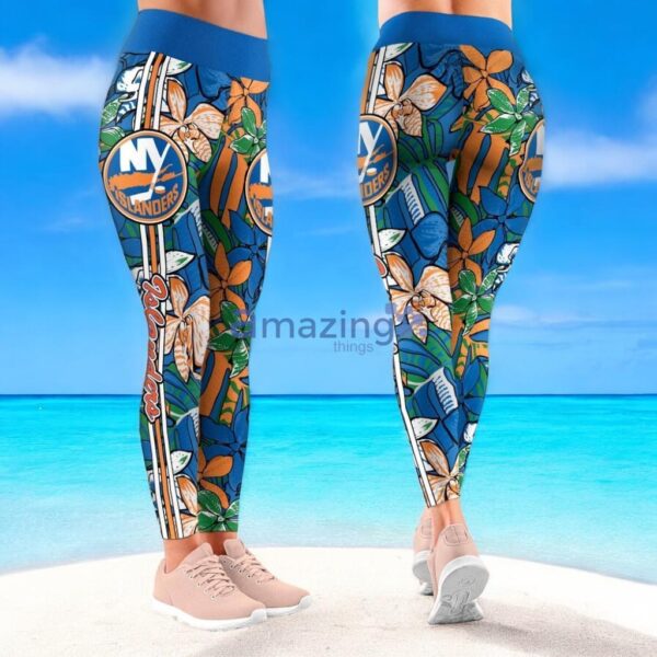 NHL New York Islanders Trending Summer Flower Pattern Aloha Football Leggings For Women Product Photo 1