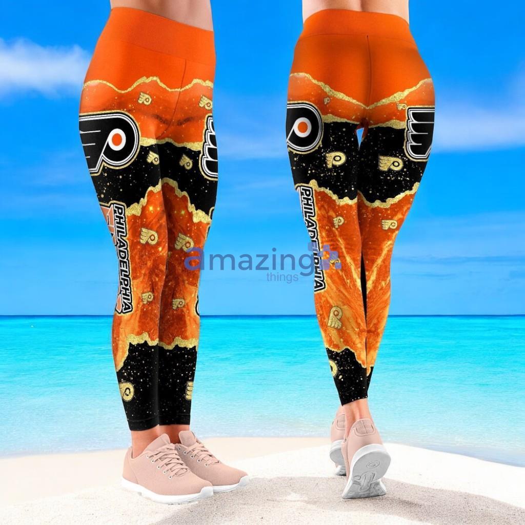 NHL Philadelphia Flyers Trending Summer Flower Tropical Leggings For Women image NHL Philadelphia Flyers Trending Summer Flower Tropical Leggings For Women Product Photo 1