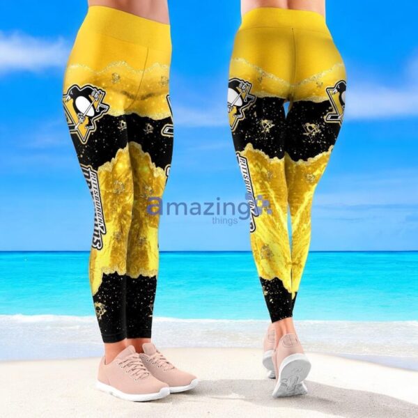 NHL Pittsburgh Penguins Trending Summer Flower Tropical Leggings For Women Product Photo 1