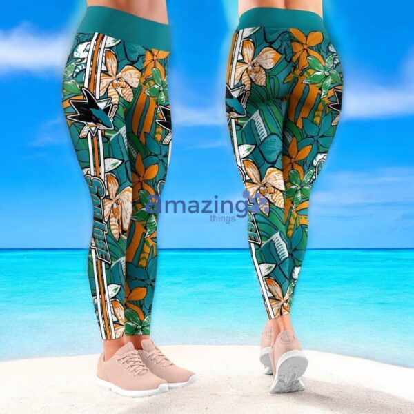 NHL San Jose Sharks Trending Summer Flower Pattern Aloha Football Leggings For Women Product Photo 1