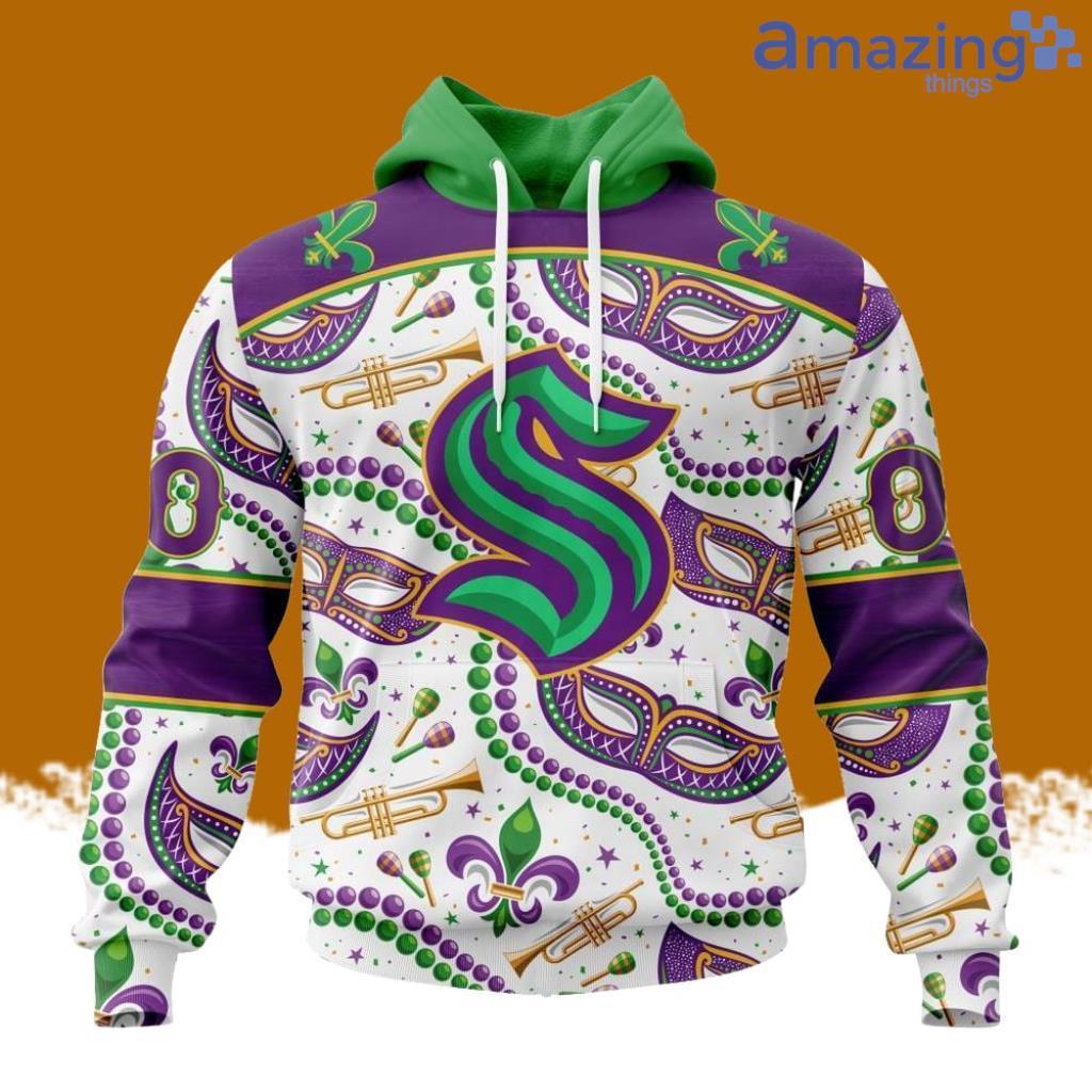 NHL Seattle Kraken Special Mardi Gras Design Hoodie 3D All Over Print image NHL Seattle Kraken Special Mardi Gras Design Hoodie 3D All Over Print Product Photo 1