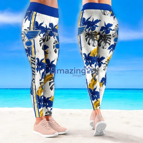 NHL St. Louis Blues Flower Tropical Leggings For Women Product Photo 1