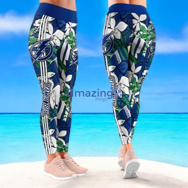 NHL Tampa Bay Lightning Trending Summer Flower Pattern Aloha Football Leggings For Women Product Photo 1