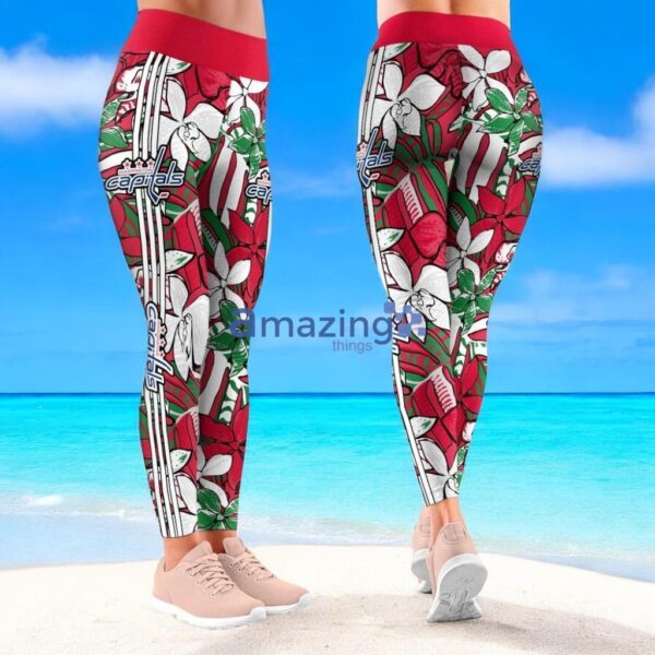 NHL Washington Capitals Trending Summer Flower Pattern Aloha Football Leggings For Women Product Photo 1