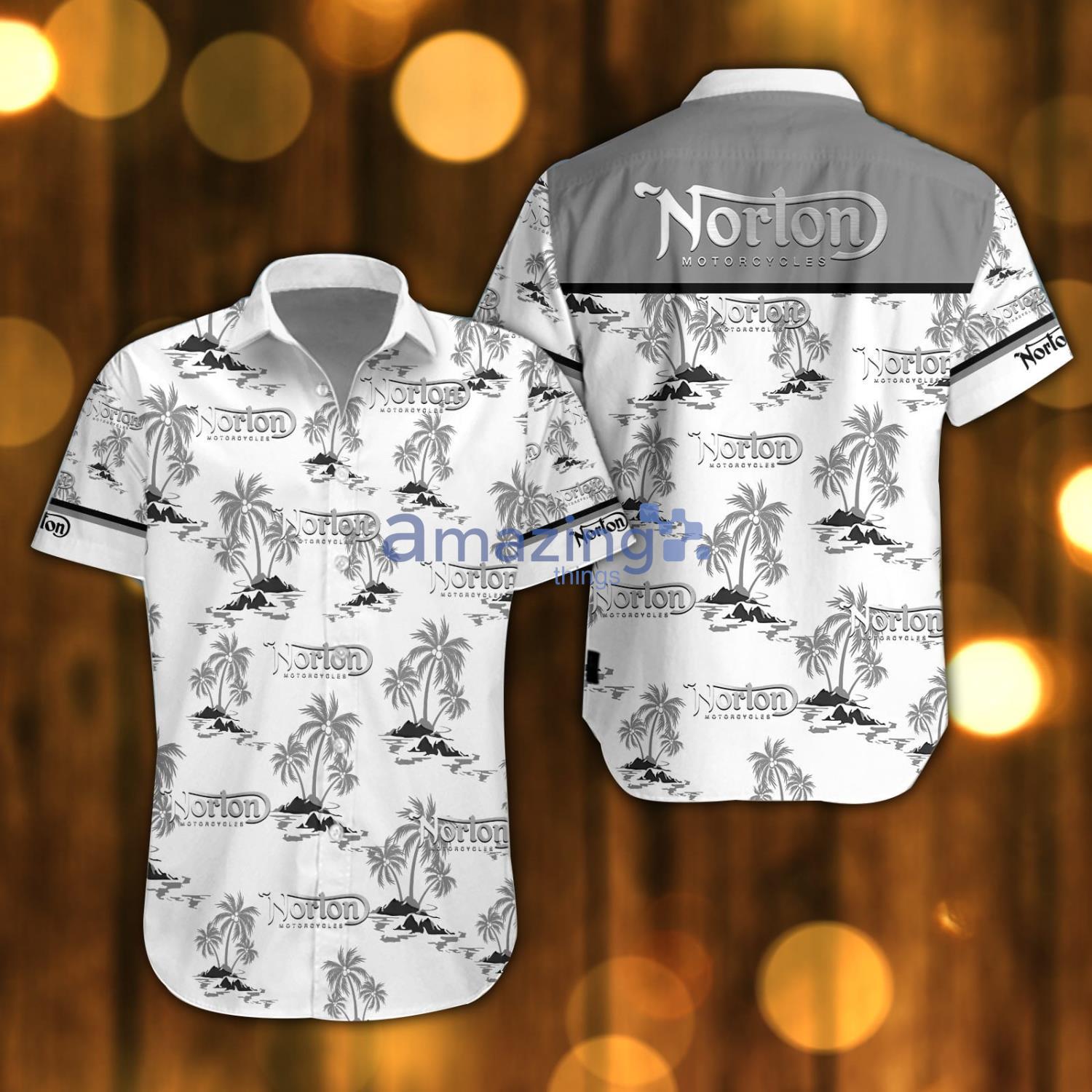 Norton Beach Shirt Logo Printed White Hawaiian Shirt For Men And Women image Norton Beach Shirt Logo Printed White Hawaiian Shirt For Men And Women Product Photo 1