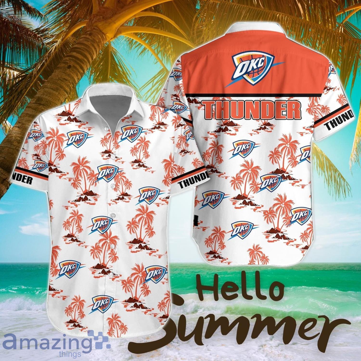 Oklahoma City Thunder White Hawaiian Shirt All Printed Logo Team Shirt image Oklahoma City Thunder White Hawaiian Shirt All Printed Logo Team Shirt Product Photo 1