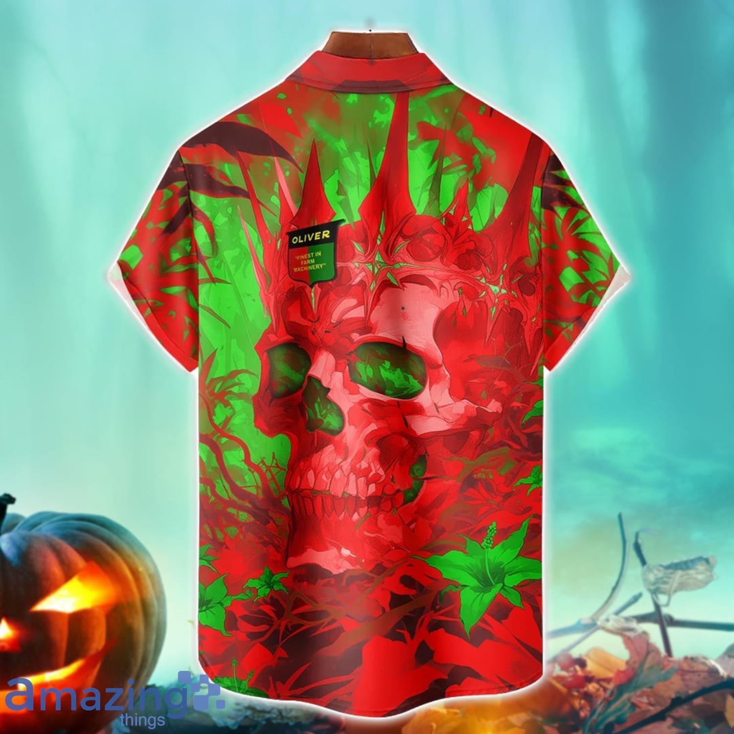 Oliver Tractor Royal Skull Halloween Hawaiian Shirt For Fans image Oliver Tractor Royal Skull Halloween Hawaiian Shirt For Fans Product Photo 2