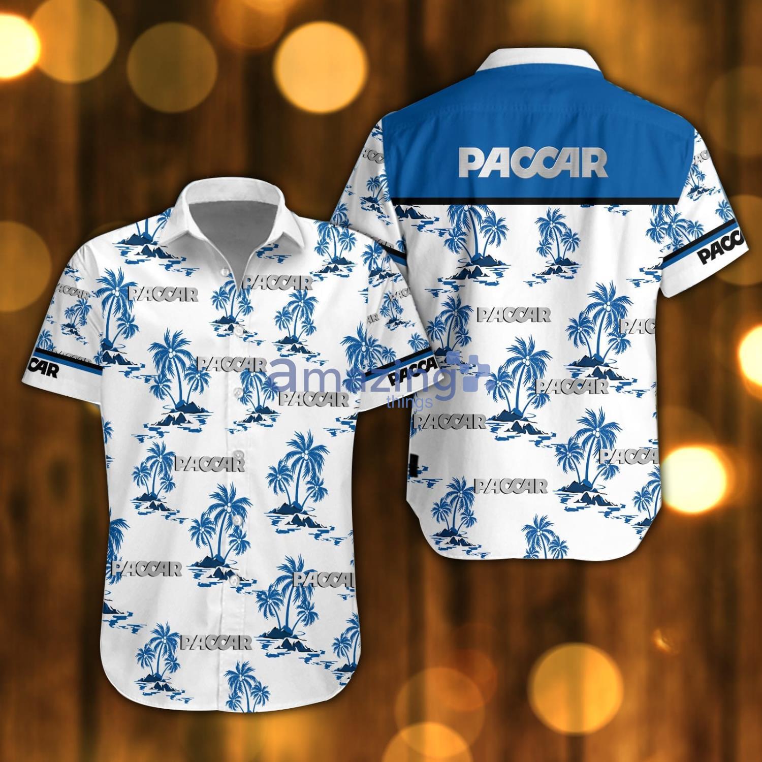 Paccar Beach Shirt Logo Printed White Hawaiian Shirt For Men And Women Product Photo 1