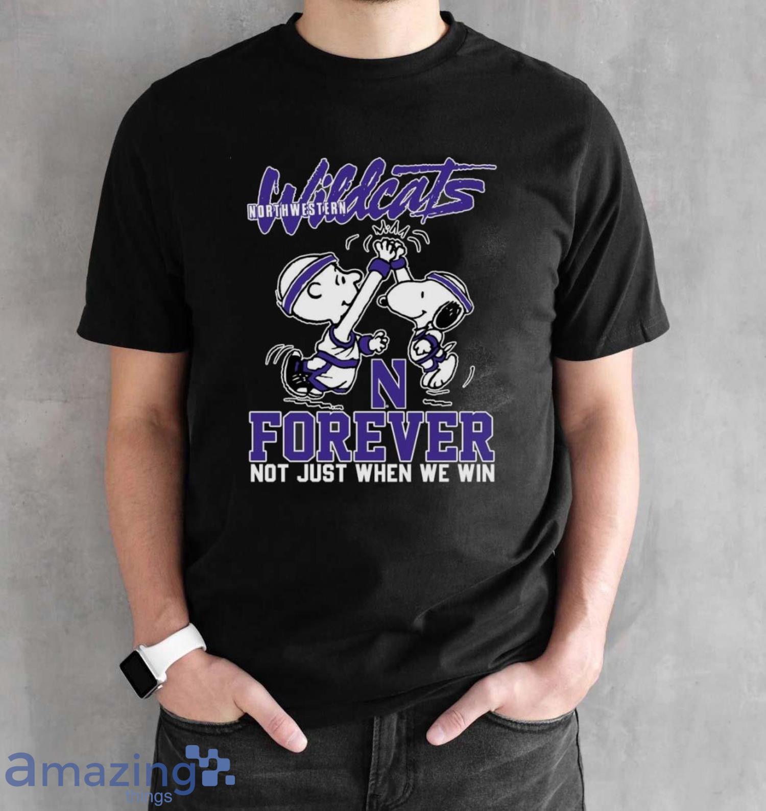 Peanuts Snoopy And Charlie Brown Northwestern High Five Forever Not Just When We Win Shirt image Peanuts Snoopy And Charlie Brown Northwestern High Five Forever Not Just When We Win Shirt - Black Unisex T-Shirt