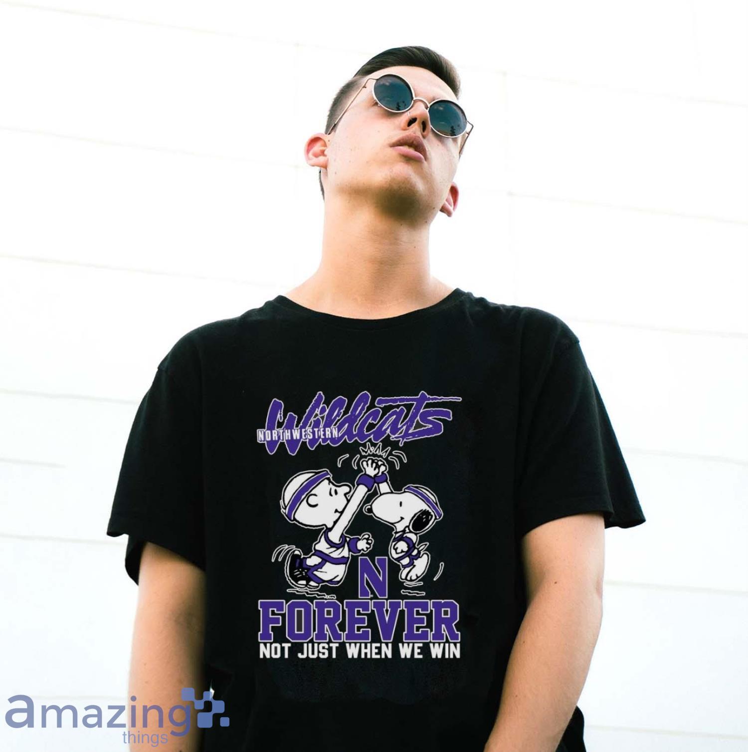 Peanuts Snoopy And Charlie Brown Northwestern High Five Forever Not Just When We Win Shirt image Peanuts Snoopy And Charlie Brown Northwestern High Five Forever Not Just When We Win Shirt - G500 Gildan T-Shirt