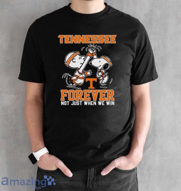 Peanuts Snoopy And Charlie Brown Tennessee Volunteer High Five Forever Not Just When We Win Shirt - Black Unisex T-Shirt