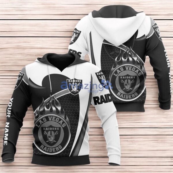 Personalized Las Vegas Raiders Flame Black White Hoodie 3D All Over Print Product Photo 1