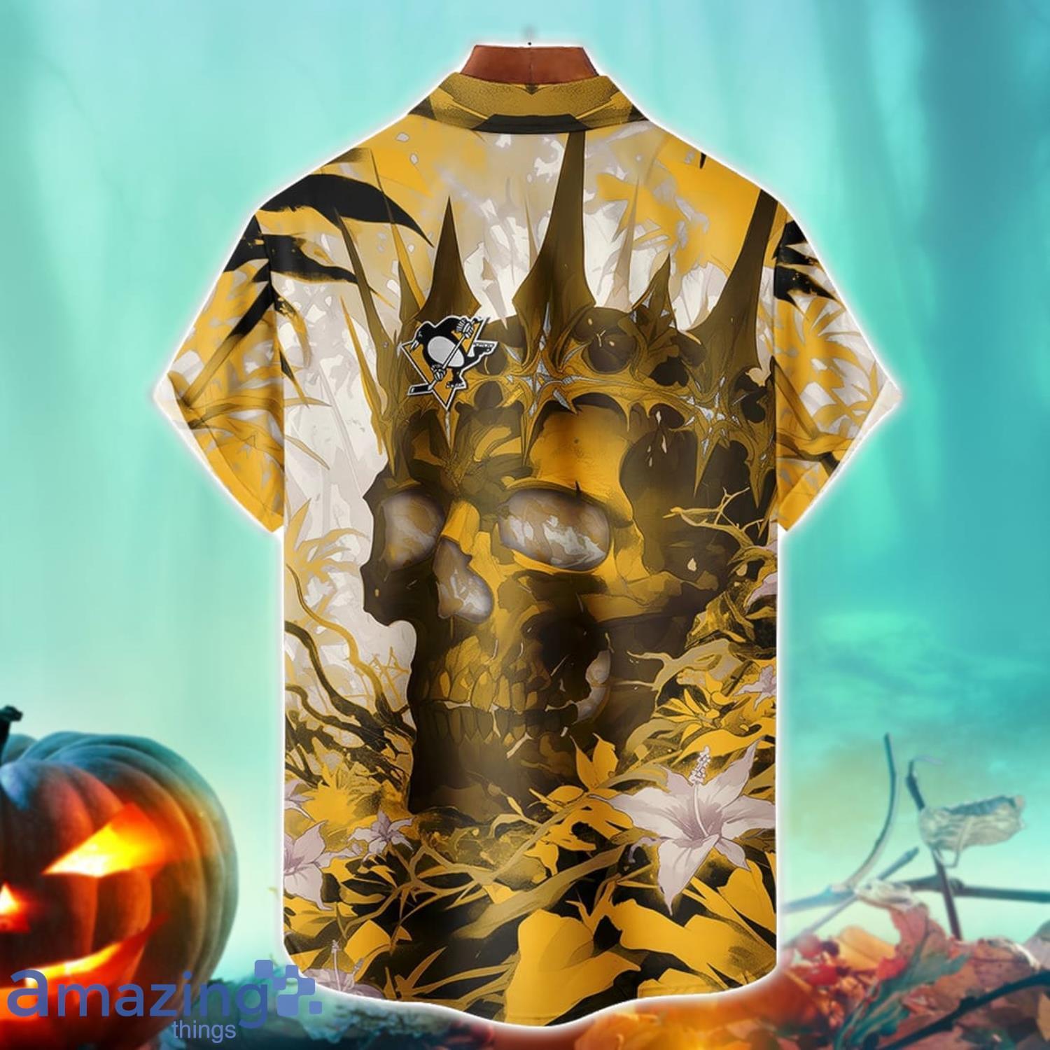 Pittsburgh Penguins NHL Halloween Skull 3DHawaiian Shirt Halloween Gift For Men Women image Pittsburgh Penguins NHL Halloween Skull 3DHawaiian Shirt Halloween Gift For Men Women Product Photo 2