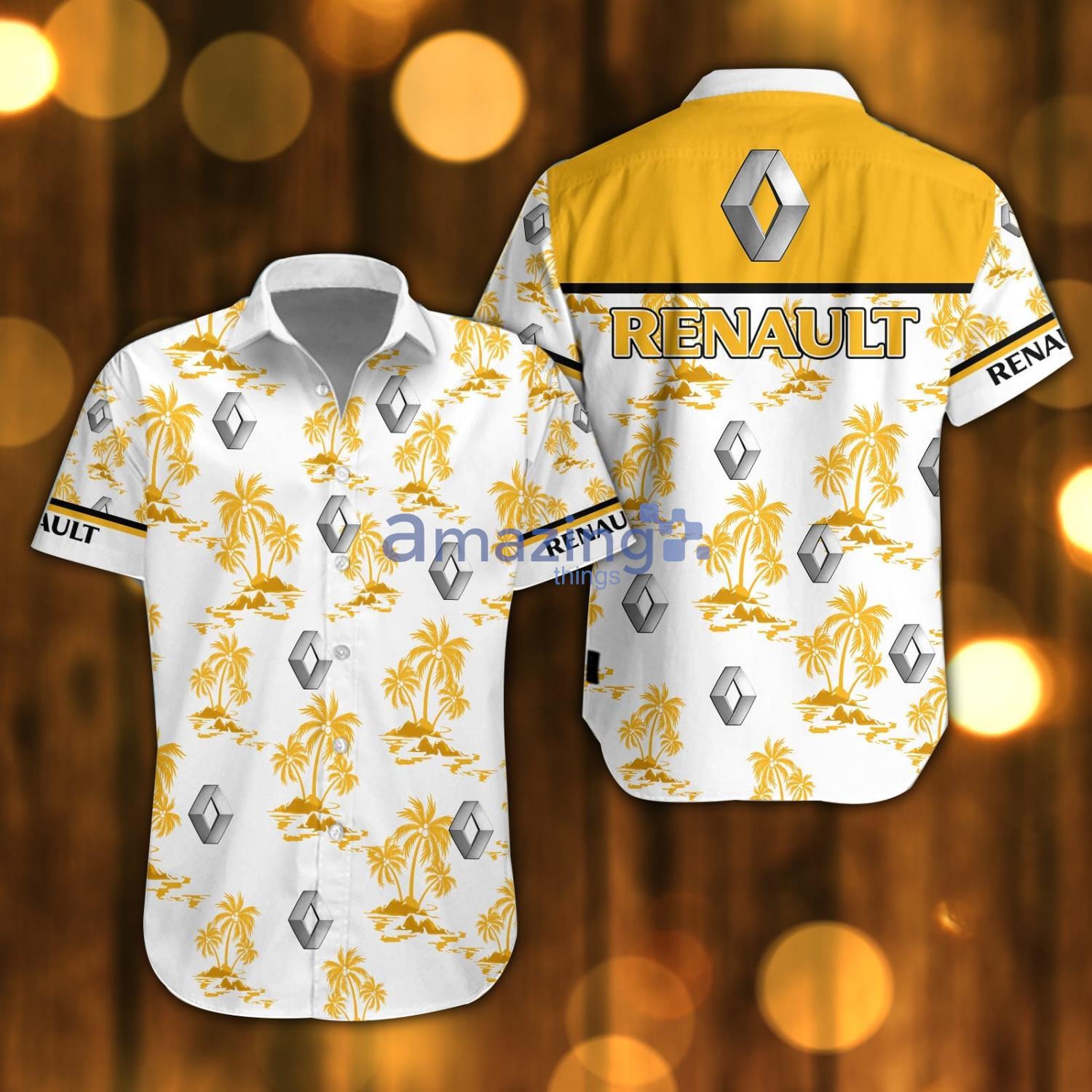 Renault Beach Shirt Logo Printed White Hawaiian Shirt For Men And Women Product Photo 1