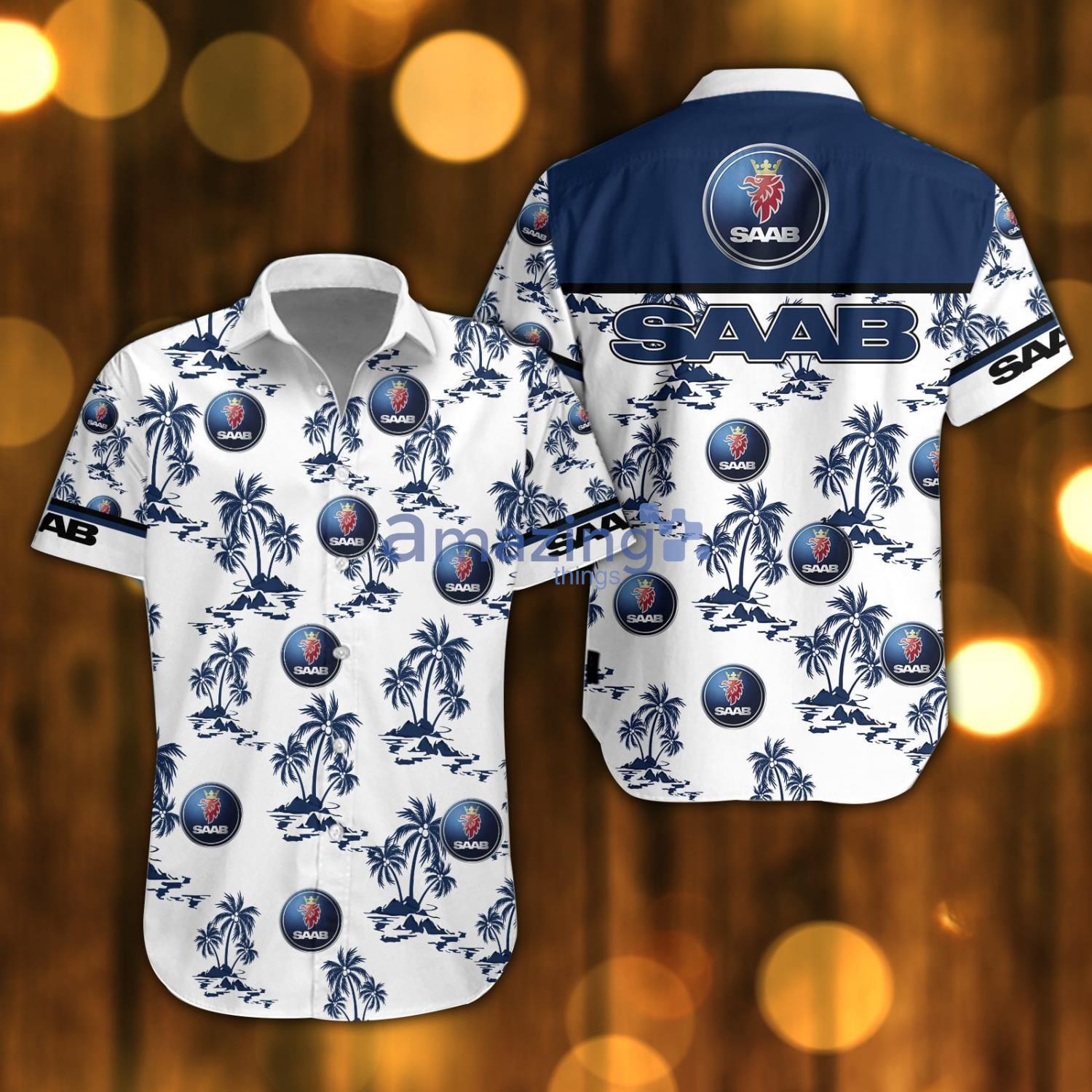 Saab Beach Shirt Logo Printed White Hawaiian Shirt For Men And Women Product Photo 1