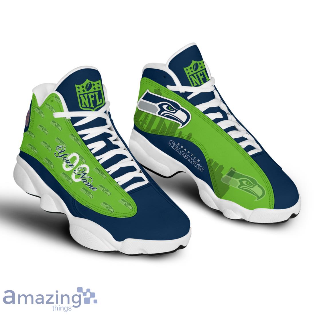 Seattle Seahawks Air Jordan 13 Shoes Trending For Men Women Custom Number & Name image Seattle Seahawks Air Jordan 13 Shoes Trending For Men Women Custom Number & Name Product Photo 1