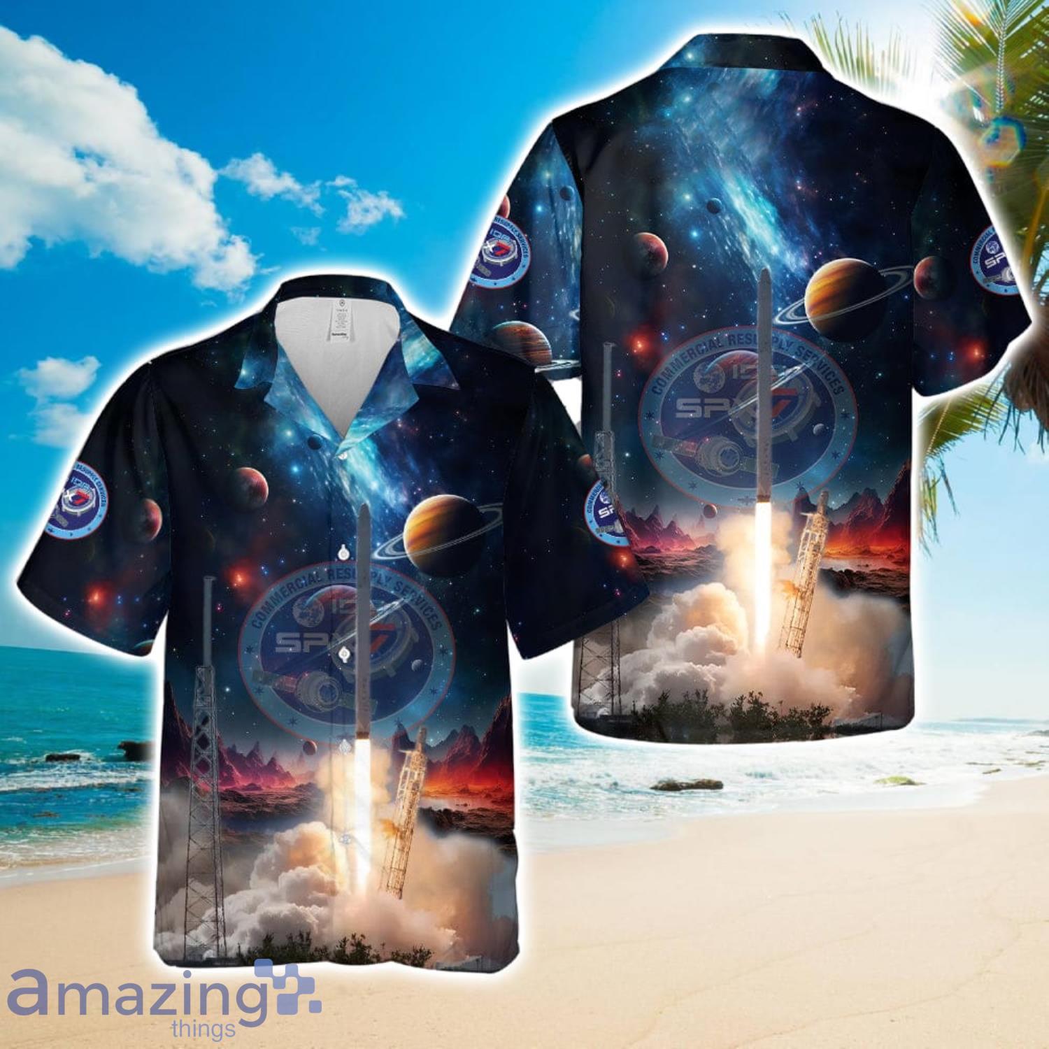 SpaceX CRS 7 Beach 3D Hawaiian Shirt image SpaceX CRS-7 Beach 3D Hawaiian Shirt Product Photo 1