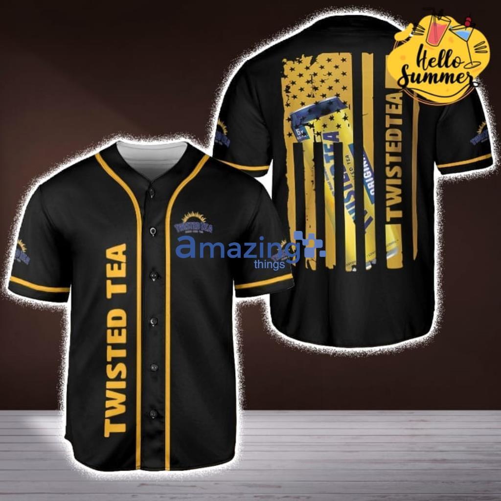 Twisted Tea Beer Original Can Of Beer Twisted Tea Ft American Flag Yellow Line Design Baseball Jersey Shirt image Twisted Tea Beer Original Can Of Beer Twisted Tea Ft American Flag Yellow Line Design Baseball Jersey Shirt Product Photo 1