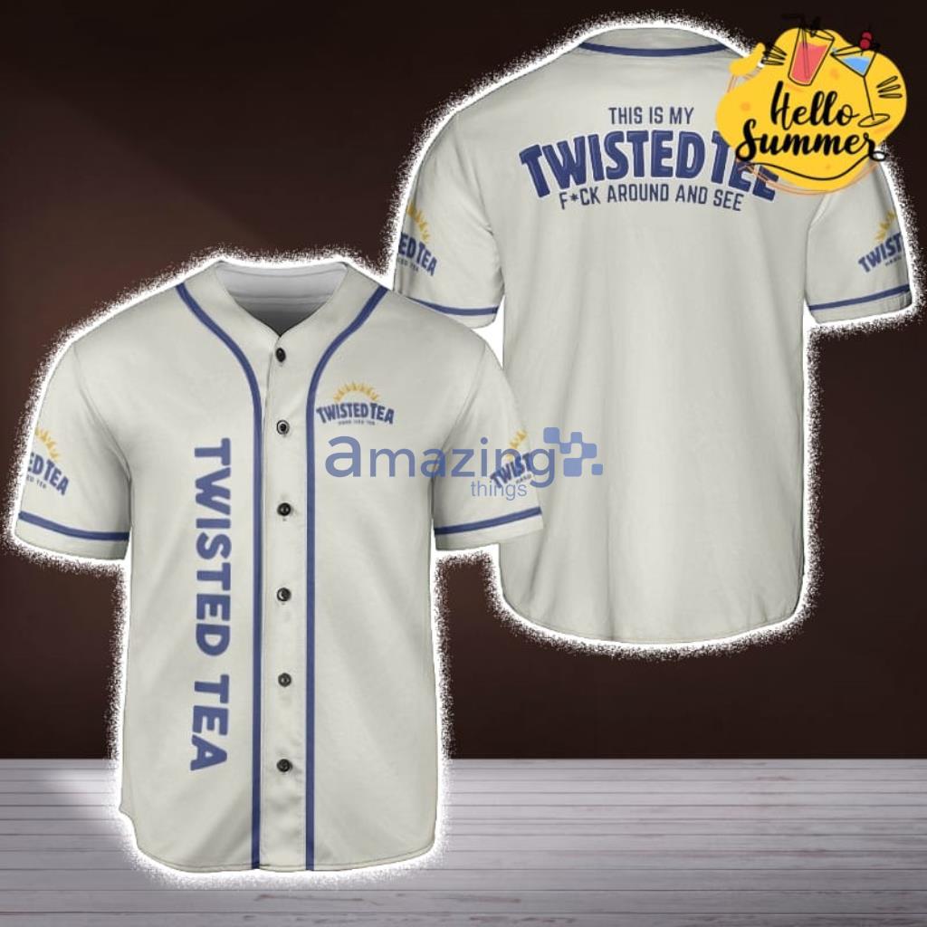 Twisted Tea Fuck Around And See Funny Quote Beer Navy Design Baseball Jersey Shirt image Twisted Tea Fuck Around And See Funny Quote Beer Navy Design Baseball Jersey Shirt Product Photo 1