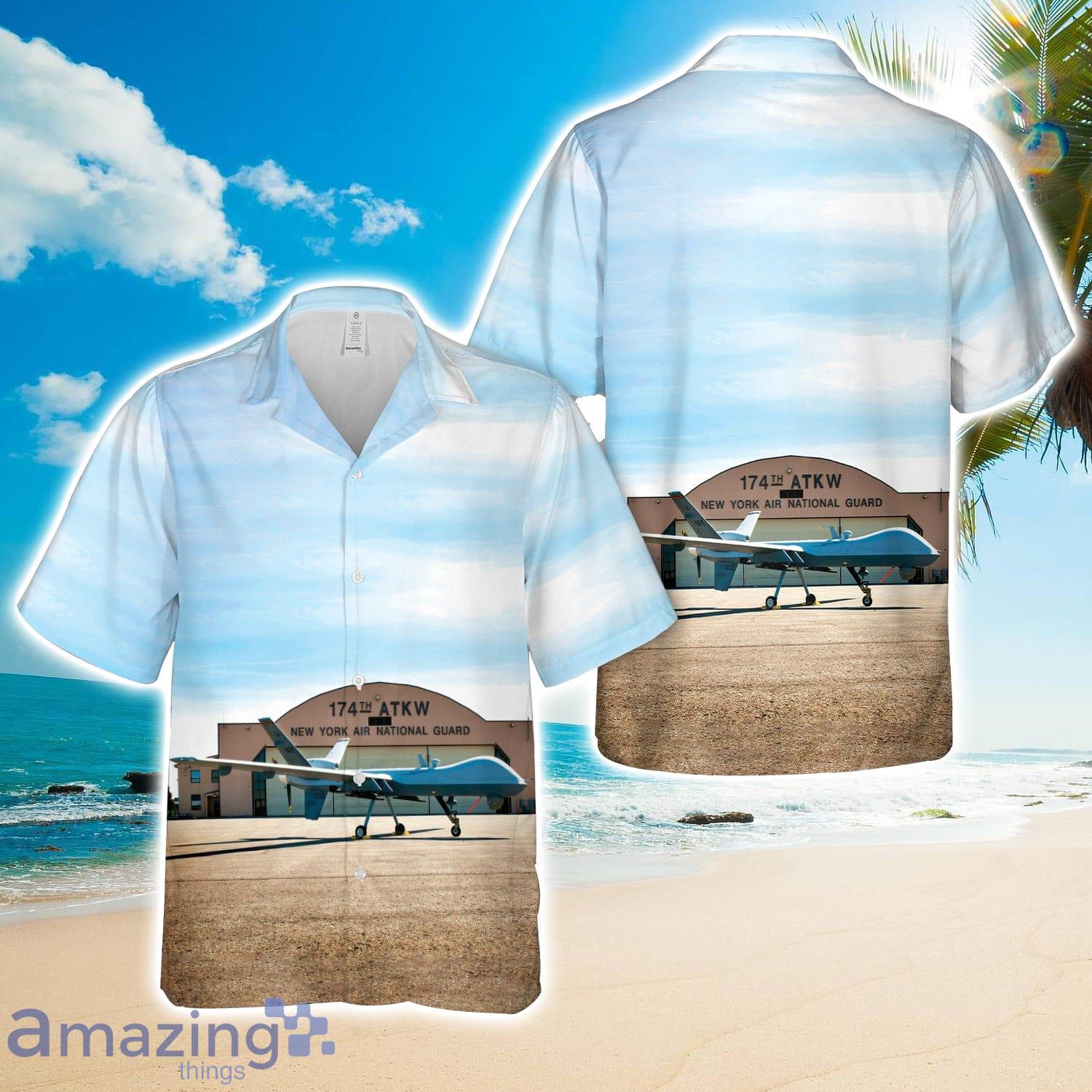 US Air Force MQ 9A Reaper of the 174th Attack Wing at Hancock Field ANGB Hawaiian Shirt image US Air Force MQ-9A Reaper of the 174th Attack Wing at Hancock Field ANGB Hawaiian Shirt Product Photo 1