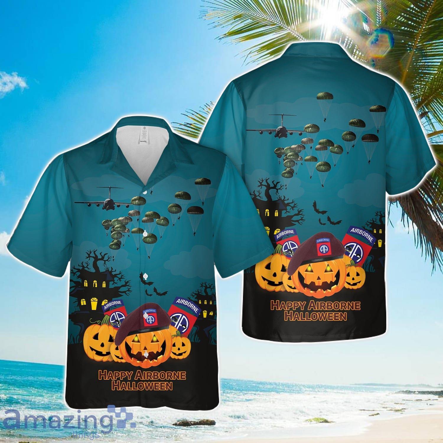 US Army Paratroopers With The 82nd Airborne Division Parachute Halloween Hawaiian Shirt image US Army Paratroopers With The 82nd Airborne Division Parachute Halloween Hawaiian Shirt Product Photo 1
