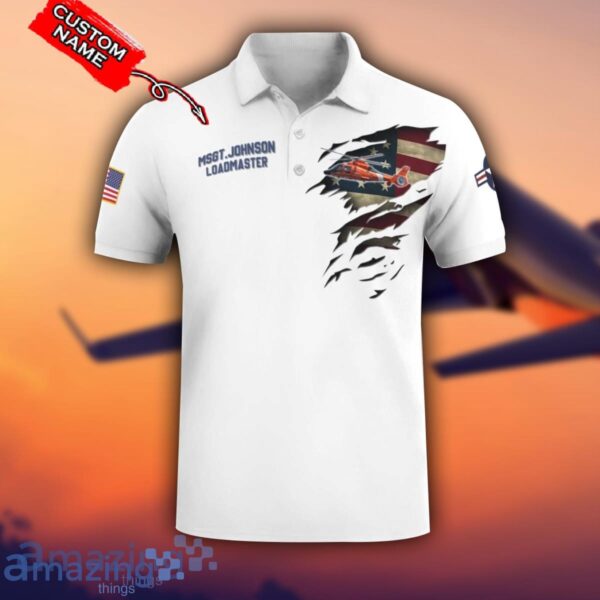 US Coast Guard H-65 Dolphin H65 USCG 3D Aircraft Flag White Polo Shirt For Men And Women Custom Name Product Photo 2