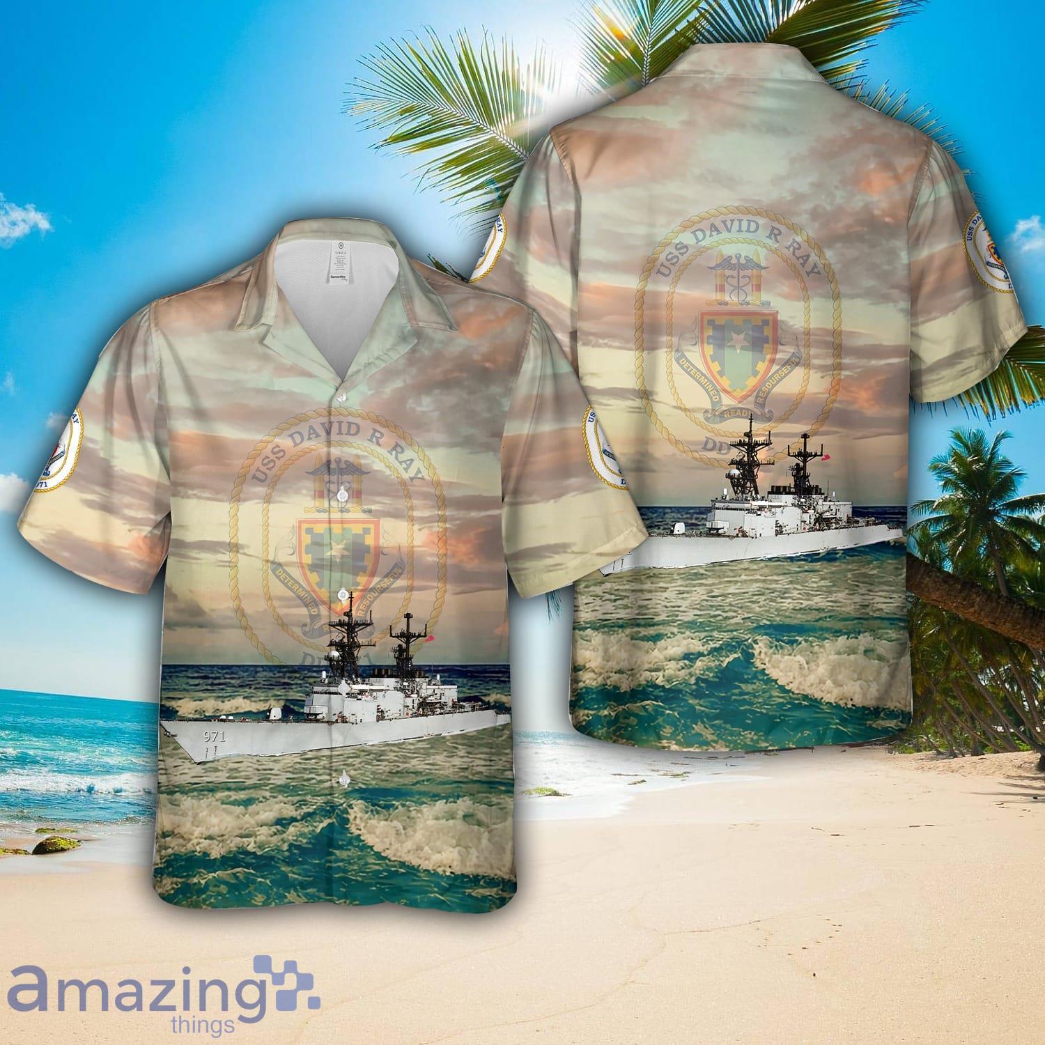 US Navy USS David R. Ray (DD 971) Hawaiian Shirt image US Navy USS David R. Ray (DD-971) Hawaiian Shirt Product Photo 1