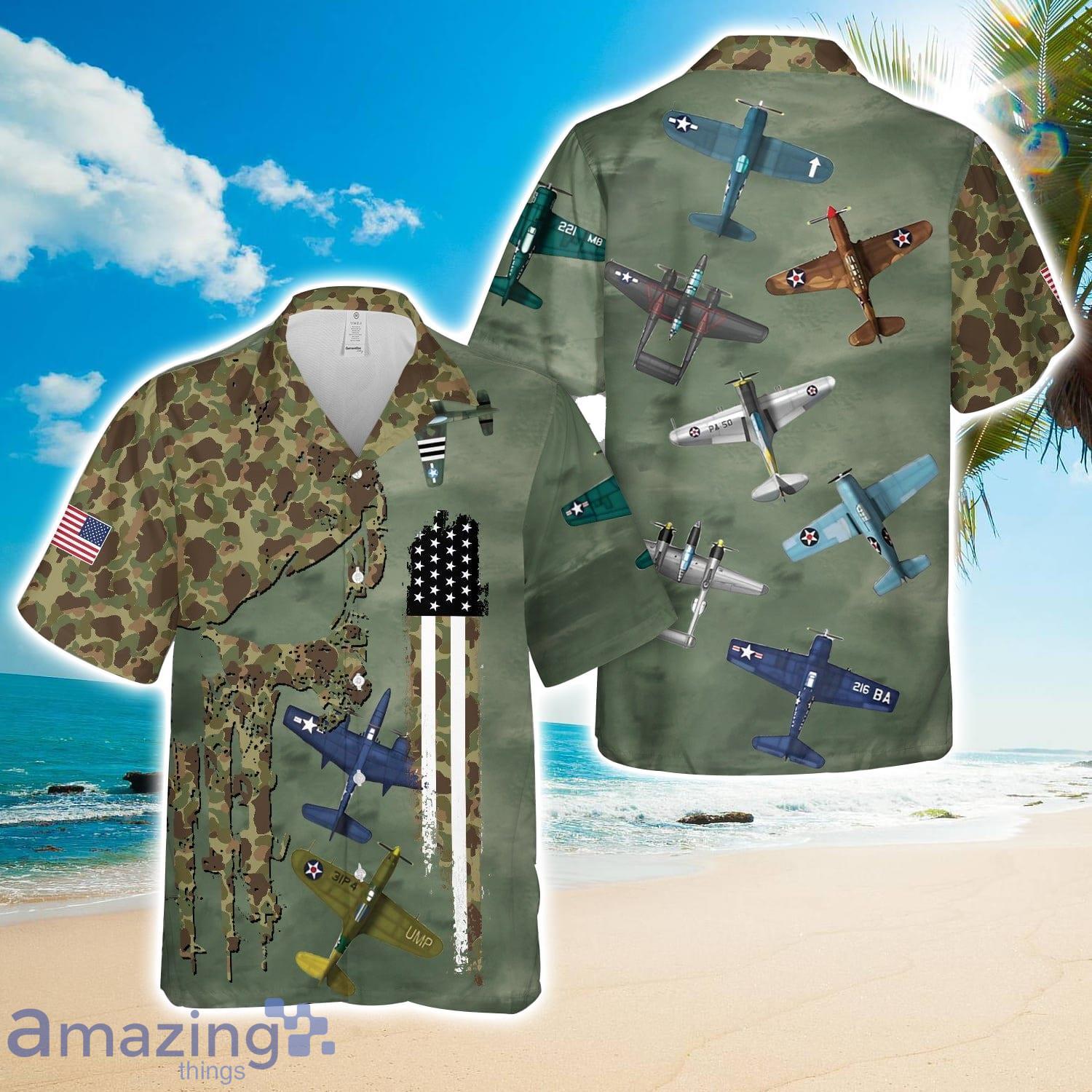 USA Fighter Planes of WWII Hawaiian Shirt Beach Shirt image USA Fighter Planes of WWII Hawaiian Shirt Beach Shirt Product Photo 1
