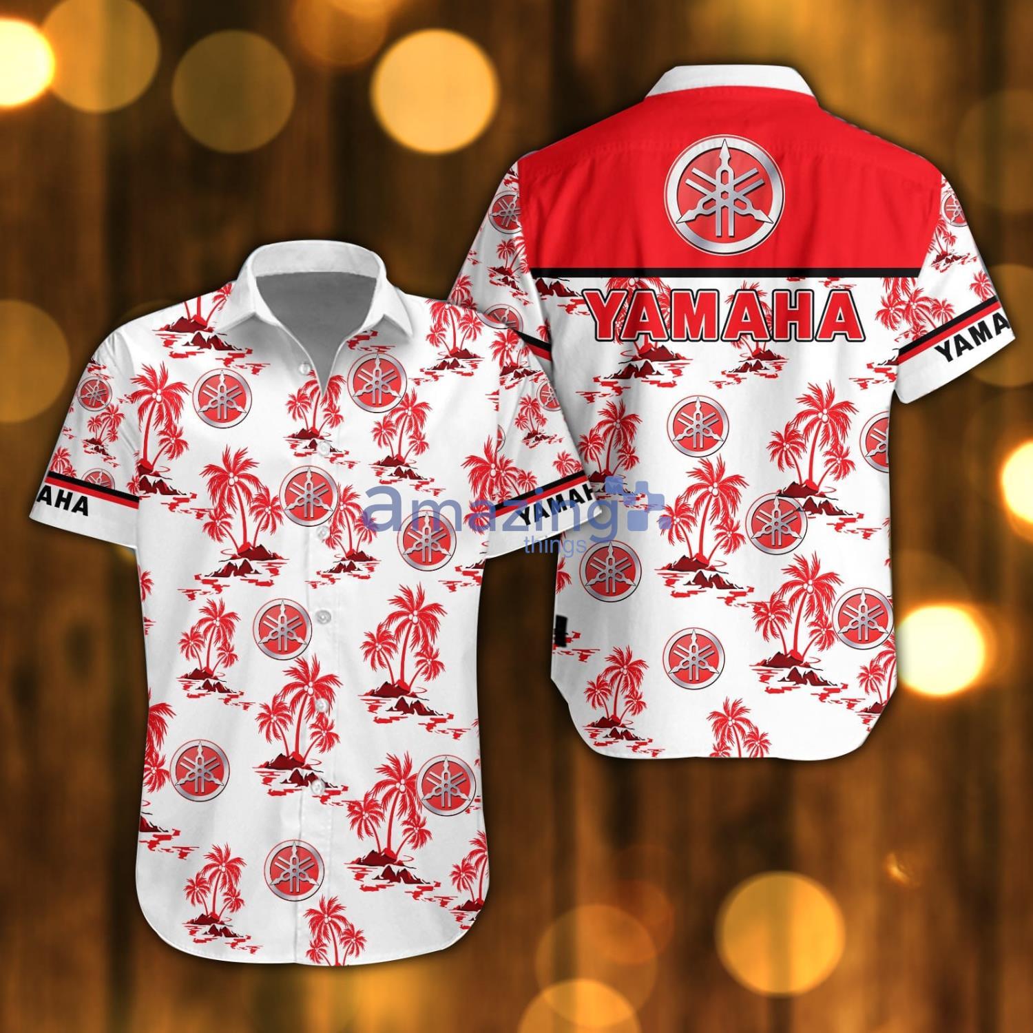 Yamaha Beach Shirt Logo Printed White Hawaiian Shirt For Men And Women image Yamaha Beach Shirt Logo Printed White Hawaiian Shirt For Men And Women Product Photo 1