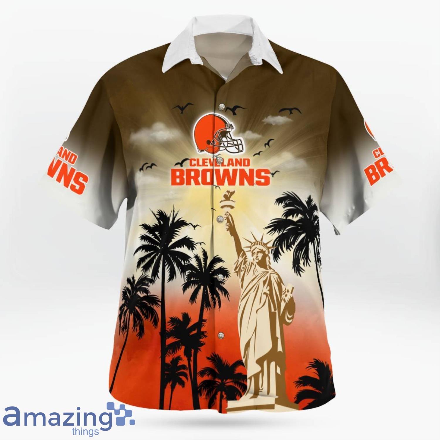 Cleveland Browns Statue Of Liberty Pround Hawaiian Shirt For Summer image Cleveland Browns Statue Of Liberty Pround Hawaiian Shirt For Summer Product Photo 2