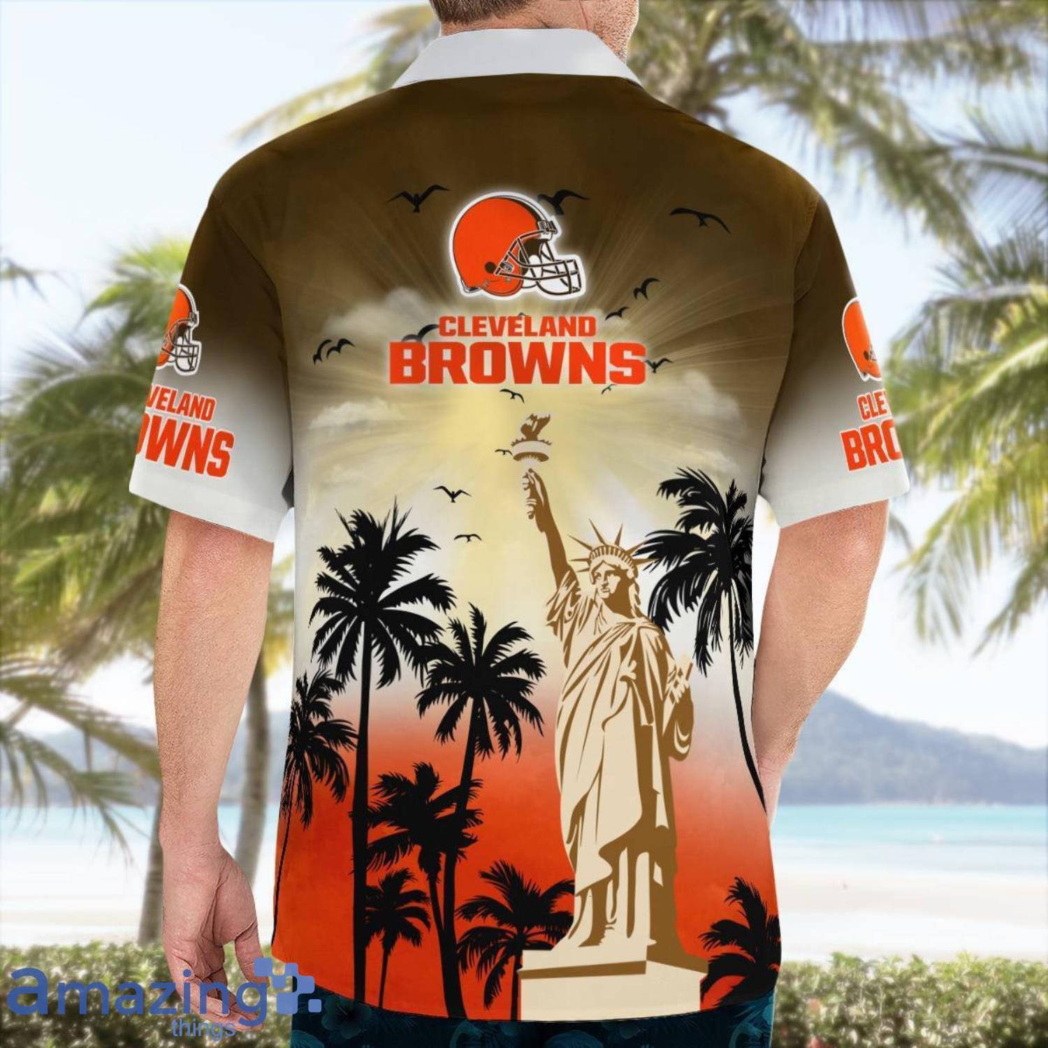 Cleveland Browns Statue Of Liberty Pround Hawaiian Shirt For Summer image Cleveland Browns Statue Of Liberty Pround Hawaiian Shirt For Summer Product Photo 1
