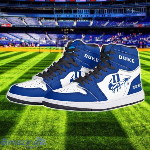 Duke Blue Devils Air Jordan 1 Shoes Sport Hightop Sneakers For Men And Women Custom Name Product Photo 2