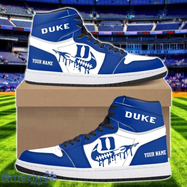 Duke Blue Devils Air Jordan 1 Shoes Sport Hightop Sneakers For Men And Women Custom Name Product Photo 1