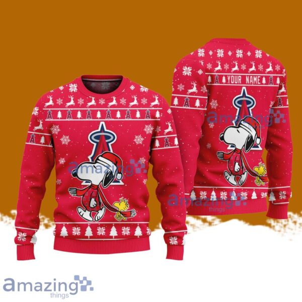 Los Angeles Angels MLB Baseball Snoopy And Woodstock Funny Christmas Ugly Sweater Custom Name Gift For Fans Product Photo 1