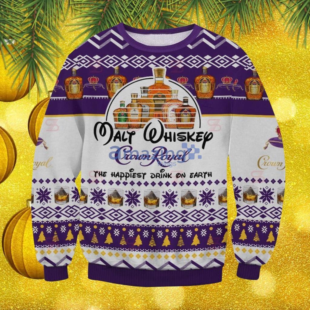 Malt Whiskey Crown Royal Happiest Drink On Earth Ugly Sweater Christmas Gift For Men And Women image Malt Whiskey Crown Royal Happiest Drink On Earth Ugly Sweater Christmas Gift For Men And Women Product Photo 1