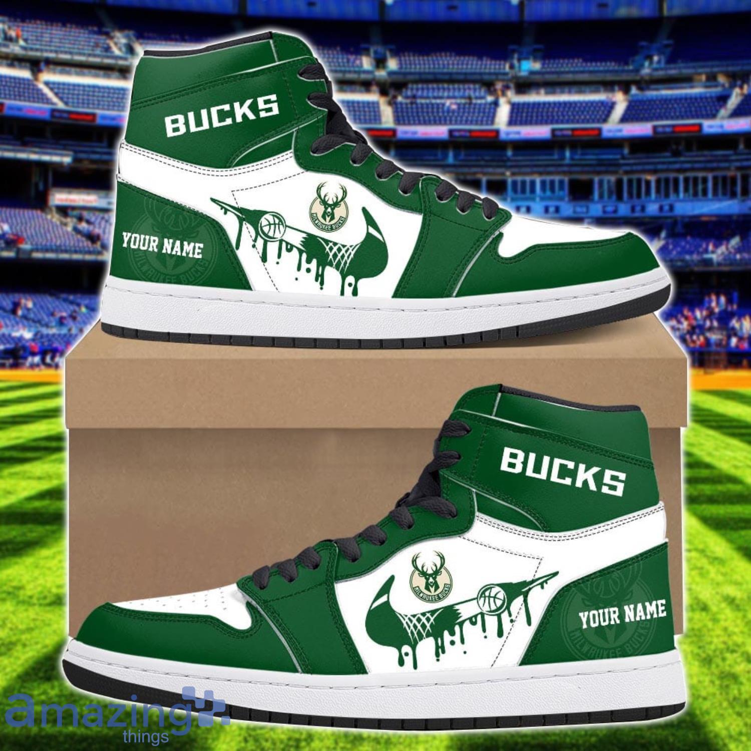 Milwaukee Bucks Air Jordan 1 Shoes Sport Hightop Sneakers For Men And Women Custom Name image Milwaukee Bucks Air Jordan 1 Shoes Sport Hightop Sneakers For Men And Women Custom Name Product Photo 1