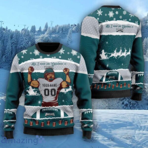 NFL Philadelphia Eagles Custom Name And Number 3D Ugly Christmas Sweater Christmas Gift For Sport Fans Product Photo 1