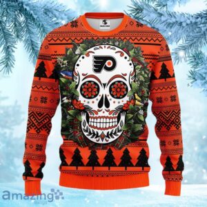 NHL Philadelphia Flyers Skull Flower Ugly Christmas Ugly Sweater Gift for fans Product Photo 1