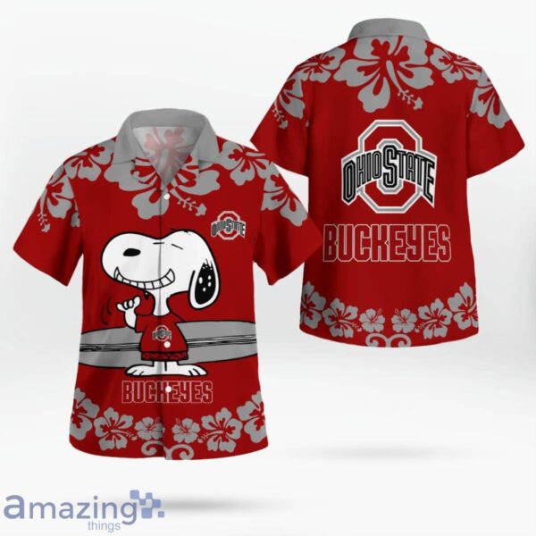 Ohio State Buckeyes Flower Cute Snoopy Smile Hawaiian Shirt Summer Gift Product Photo 1