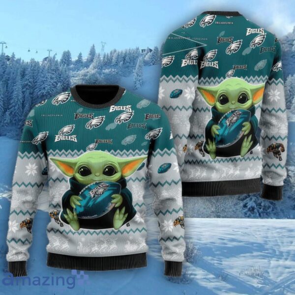 Philadelphia Eagles Baby Yoda Lover American Football Fans 3D Ugly Christmas Sweater Christmas Gift For Sport Fans Product Photo 1