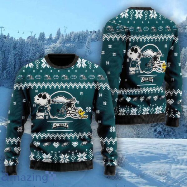 Philadelphia Eagles Cute The Snoopy Show Football Helmet 3D Ugly Christmas Sweater Christmas Gift For Sport Fans Product Photo 1