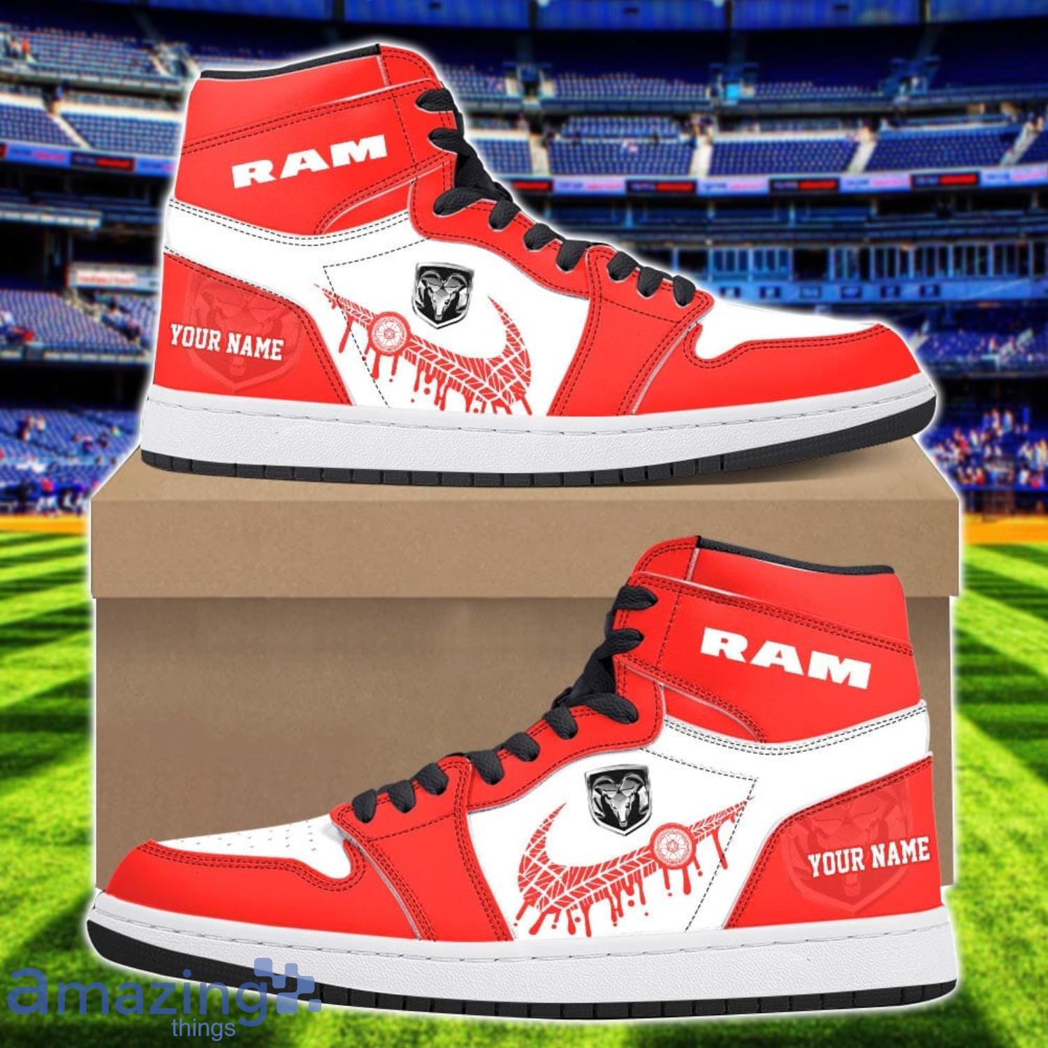 Ram truck Logo Air Jordan 1 Shoes Custom Name Hightop Sneakers For Men Women Sport Gift image Ram truck Logo Air Jordan 1 Shoes Custom Name Hightop Sneakers For Men Women Sport Gift Product Photo 1