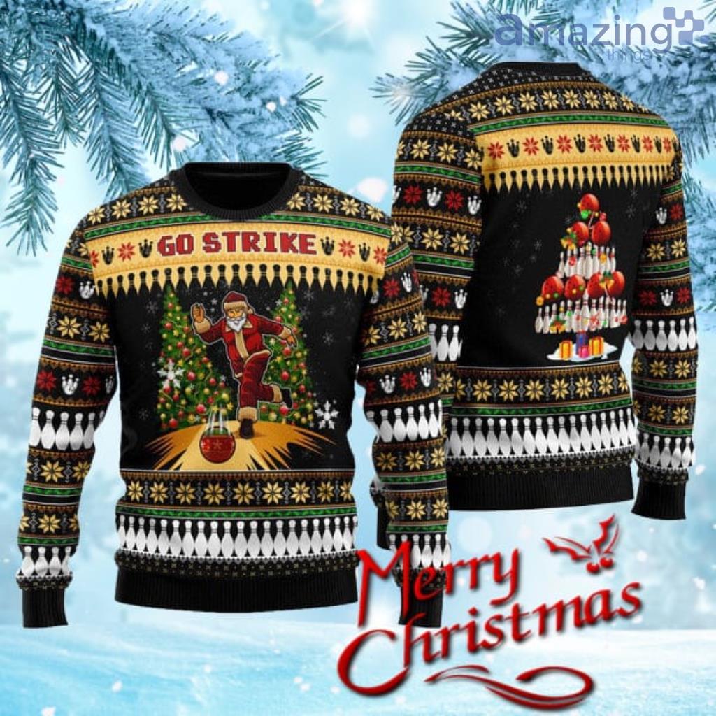 Santa Bowling Go Strike Ugly Christmas Sweater Gift Knitting Sweater image Santa Bowling Go Strike Ugly Christmas Sweater Gift Knitting Sweater Product Photo 1