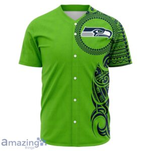 Seattle Seahawks Baseball Jersey- Polynesian Design Seahawks Green Shirt Product Photo 2